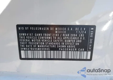 2025 Volkswagen Jetta 1.5T S z USA, uszkodzony, nr VIN 3VW5X7BU9SM039905